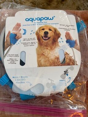Aquapaw Aqua Blue Silicone Pet Bathing Scrubber with Hose Attachment